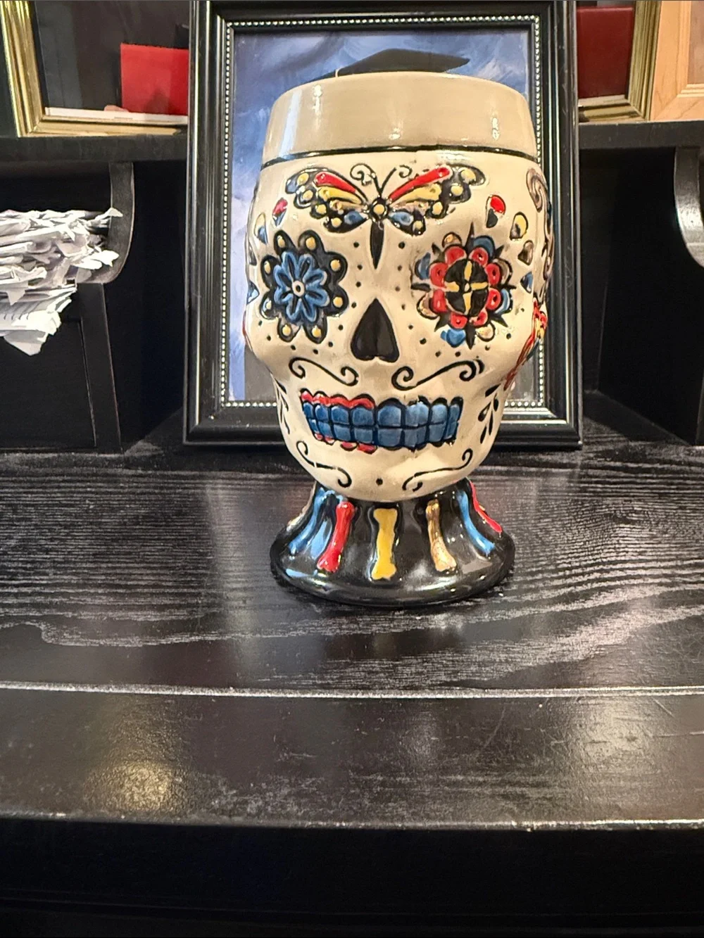 Hand-Painted Sugar Skull Ceramic Mug - Multicolor